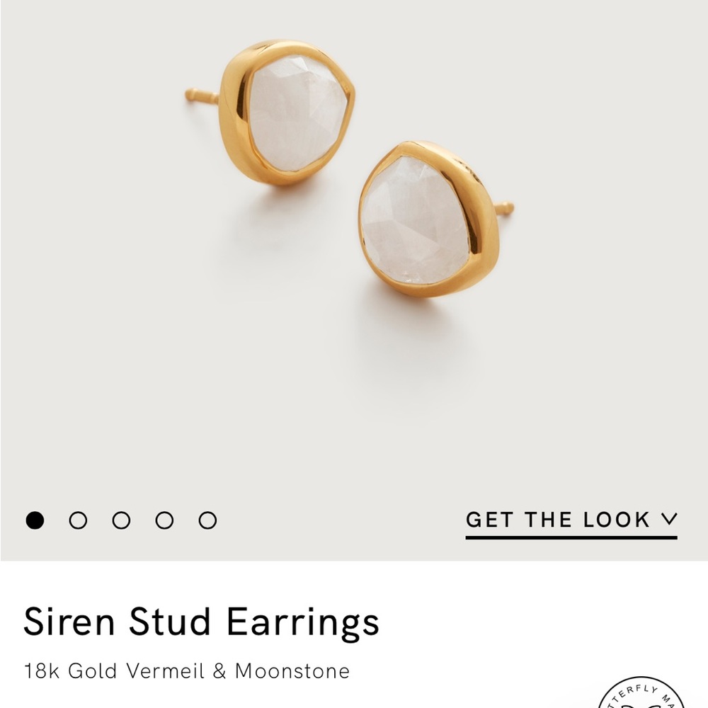 Monica Vinader Siren Studs Pair - 18k Gold Vermeil and Moonstone.